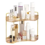 Dviejų lygių aukso spalvos kosmetikos organizatorius