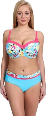 Moteriškas bikini su lankeliais ir push-up efektu, aukšto liemens kelnaitės (gėlėtas, mėlynas) (80B/40) - Image 2