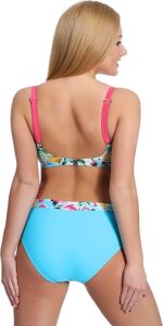 Moteriškas bikini su lankeliais ir push-up efektu, aukšto liemens kelnaitės (gėlėtas, mėlynas) (80B/40) - Image 3